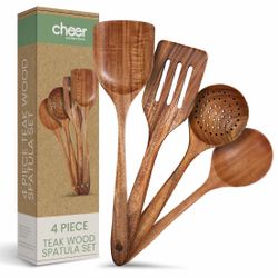 Cheer Collection Premium Teak Wood Spatula Set – Elegant 4-Piece Handcrafted Utensils for Effortless Cooking