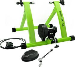 Indoor Bike Trainer Indoor Eexercise Bicycle Magnetic Trainer Stand 6 Levels Magnetic Resistances with Quick Release Skewer(Green)