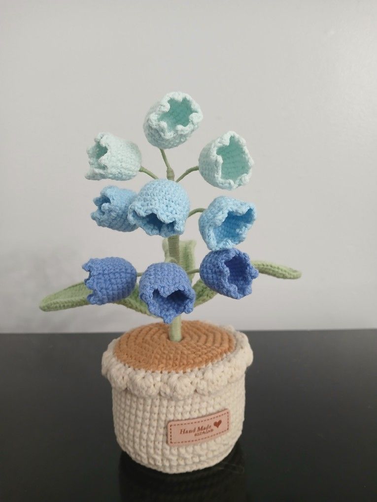 Handmade Crochet Lily Of The Valley In Pot