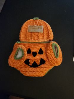 Crochet Baby Pumpkin Halloween Costume Set (Size 0-6 Mos)