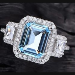 925 Sterling Silver Ring Blue Topaz Ring Size 8