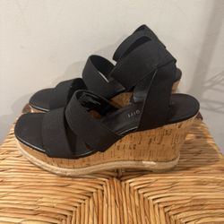 Madden Girl Black Cork Wedge Sandals Size 6.5