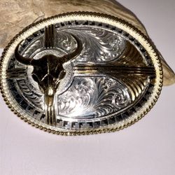 Western Montana Silversmiths LONGHORN HEAD Belt Buckle 4” Long