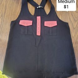 Black And Pink Blouse. Sleeveless Top. Blusa Negra Con Rosita. Women's Clothes