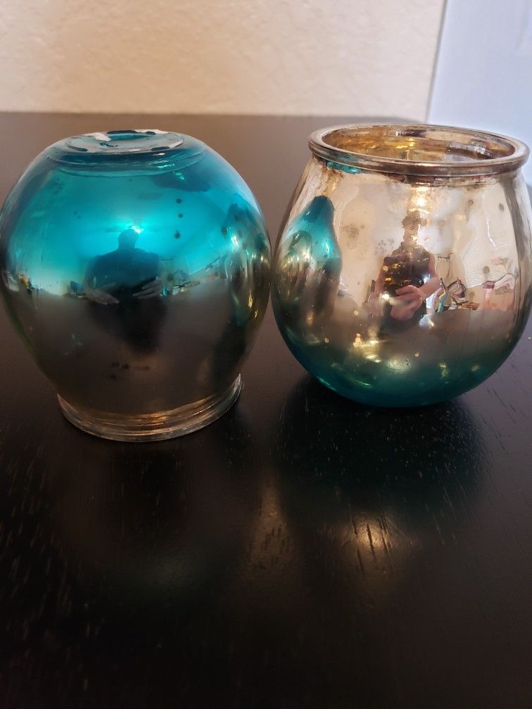 Set Of Two Glass Candle Holders