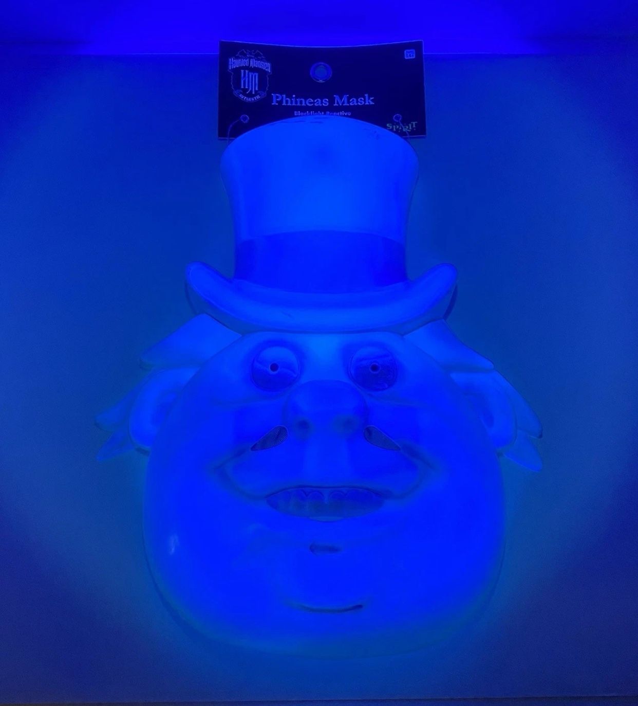 Disney Haunted Mansion Phineas Ghost Glow Blacklight Halloween Mask NWT