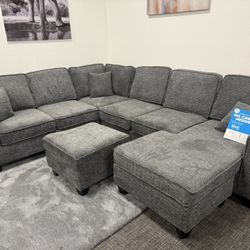 Dark Gray Sofa Sectional + Ottoman Set - Free Delivery Promo 