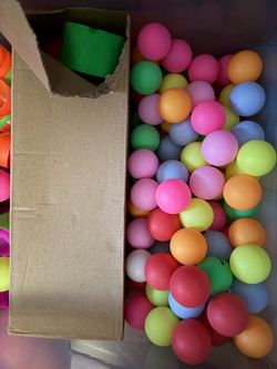 Ping pong balls and paper streamer