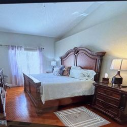 Four Piece King Bedroom Set Dark wood and black marble