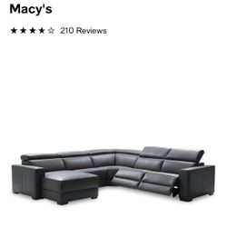 Natuzzi Nevio 5-pc Leather Smoke Grey Sectional W/2 Power Recliners And a Chase Lounge 