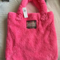 Justice Pink Fuzzy Tote Bag – Brand New with Tag
