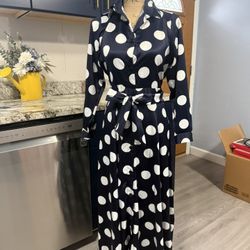 Polka Dot Maxi Dress - Navy & White size M check more pictures