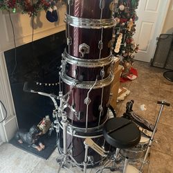 First Act Drum Set Burgundy. With 2 Silver Drum