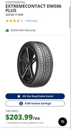 Like New Set of 4 Continental ExtremeContact DWS06 Plus Tires – 225/50ZR17 94W 🛞