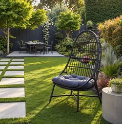 Black Rattan Egg Chair with Cushion