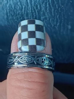 Religious Black & Silver Stainless Steel Band Ring- Size 10