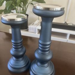 A Set Of Blue Decorative Candle Holder