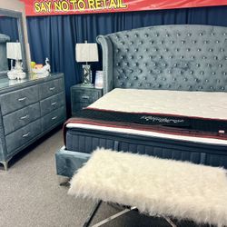 Gorgeous Grey Tufted 5pc Bedroom Furniture Set Available Limited Time $1299