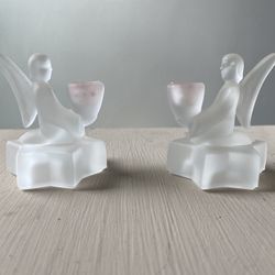 Crystal Etched Christmas Angel Candleholders