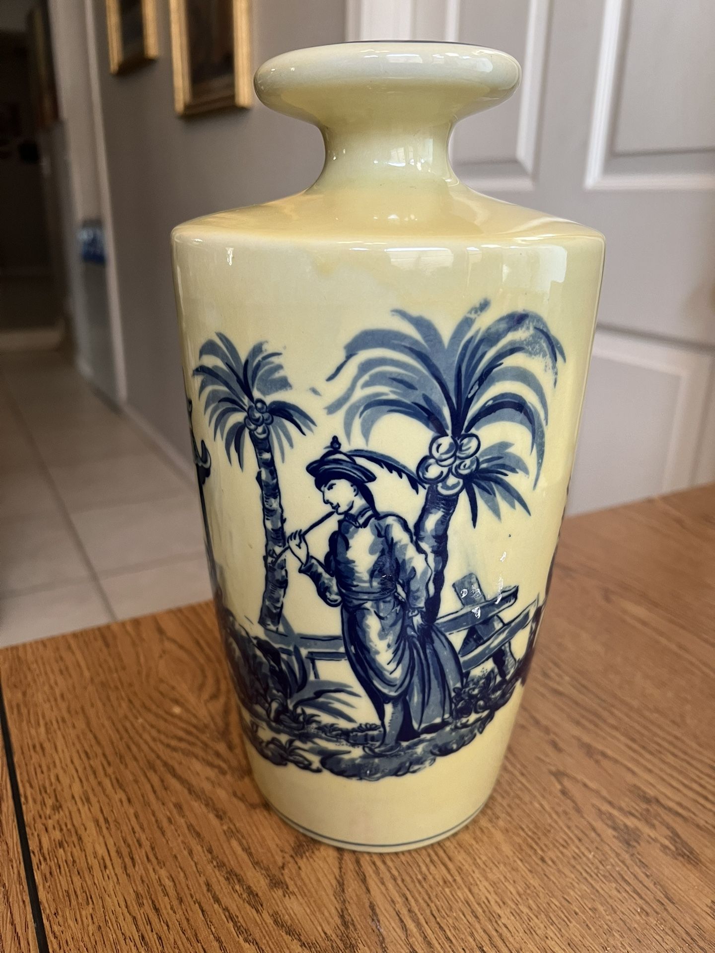 Vintage Formalities by Baum Bros. Cobalt Blue/Yellow 12" Asian Scene Tall Vase