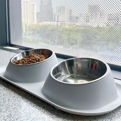 Stainless Steel Double Food and Water Bowl for Cat and Dogs