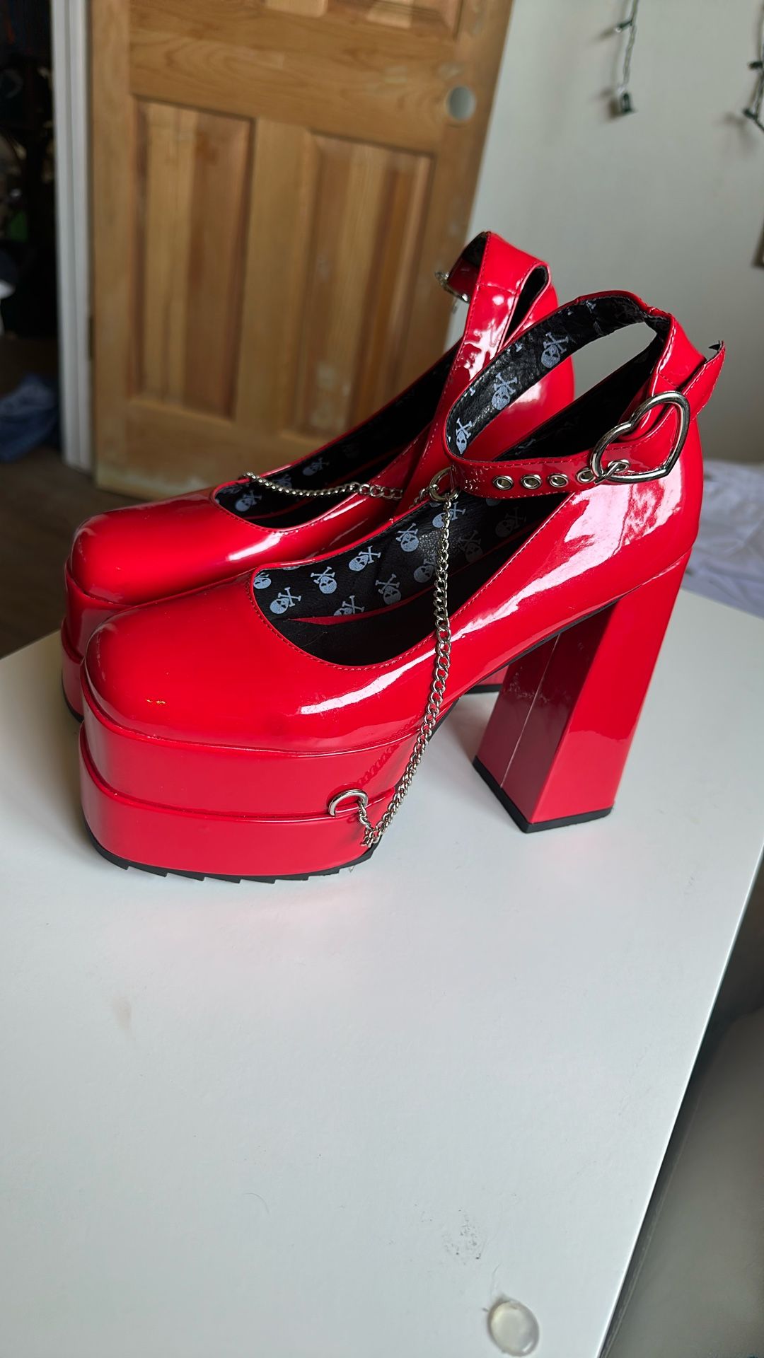 Red goth baddie platform heels