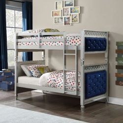 Brand New Blue Velvet/Silver Twin/Twin Bunk Bed