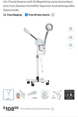 2 in 1 Facial Steamer with 5X Magnifying Lamp Ozone Nano Ionic Face Steamer Humidifier Vaporizer Aromatherapy Mist Steam Inhale