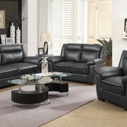 3PC LIVINGROOM SET: SOFA LOVE SEAT AND CHAIR-- BLACK LEATHERETTE