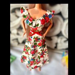 Vintage 1976 Barbie Floral Maxi Dress Best Buy Fashion #9160 Multicolor