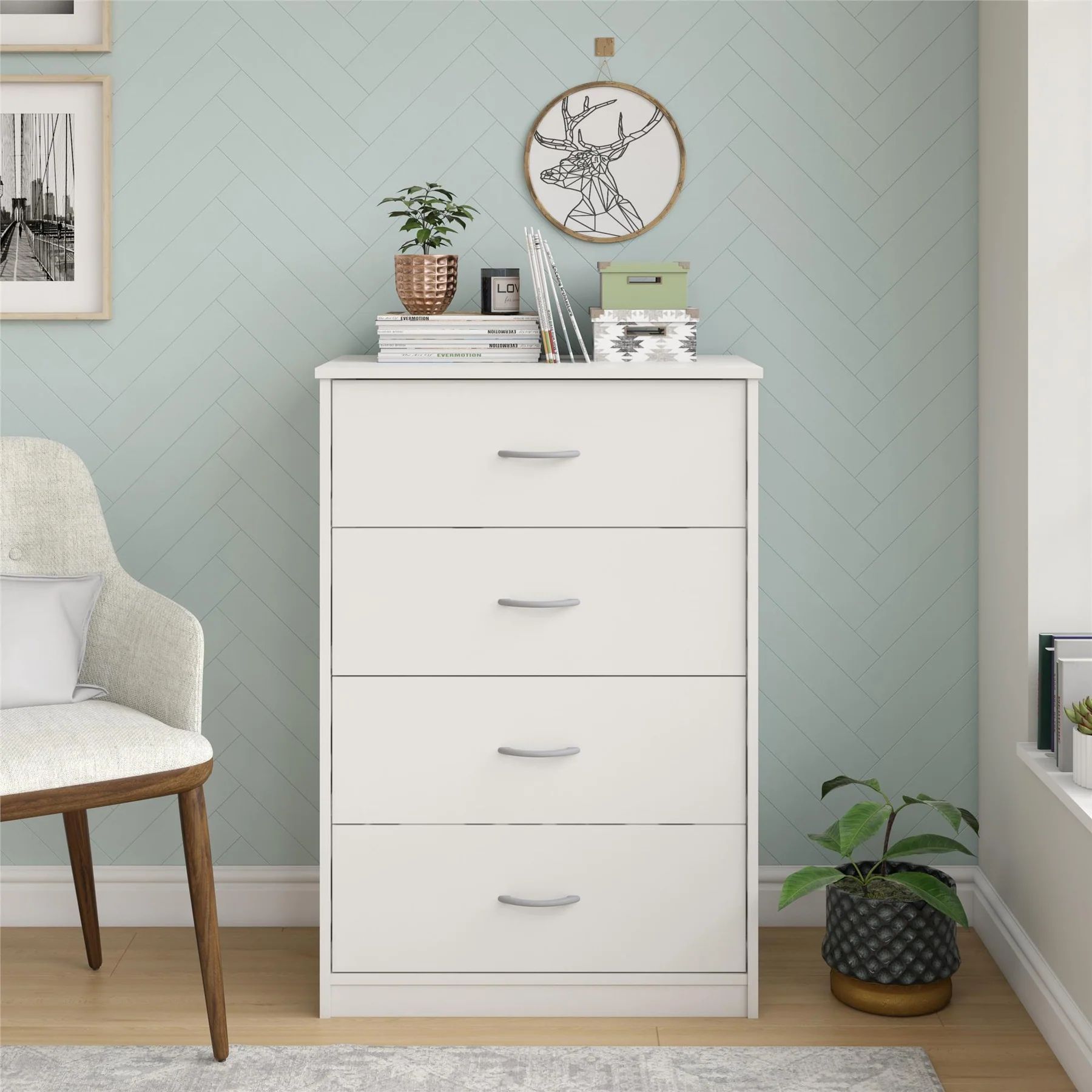 (Set of 2) Rory 4 Drawer Dresser Chest, White