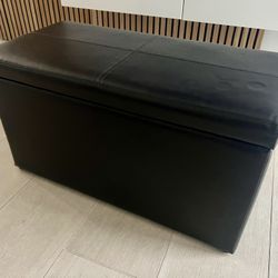 Black Faux Leather Storage Ottoman 30W16H15D  