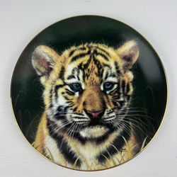 Baby Tiger Cub Painted Decorative Plate Collectible