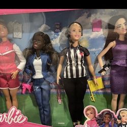 BARBIE SET OF 4 SPORTS CAREER DOLLS COACH, REPORTER, REFEREE, MANAGER new