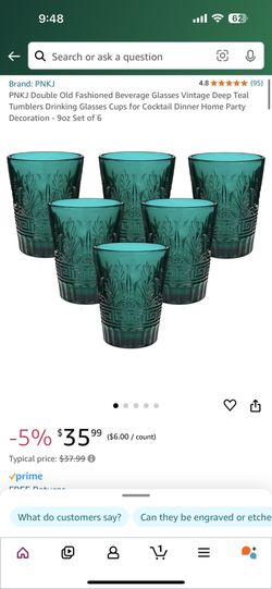PNKJ Double Old Fashioned Beverage Glasses Vintage Deep Teal Tumblers Drinking Glasses Cups for Cocktail Dinner Home Party Decoration - 9oz Set of 6