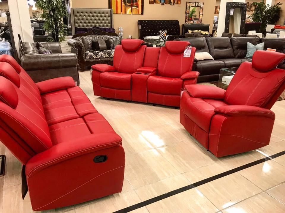 Leather Red Couch ,recliner,set