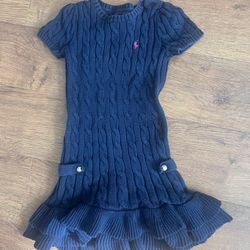 Ralph Lauren cotton knitted navy dress - size 5 girls