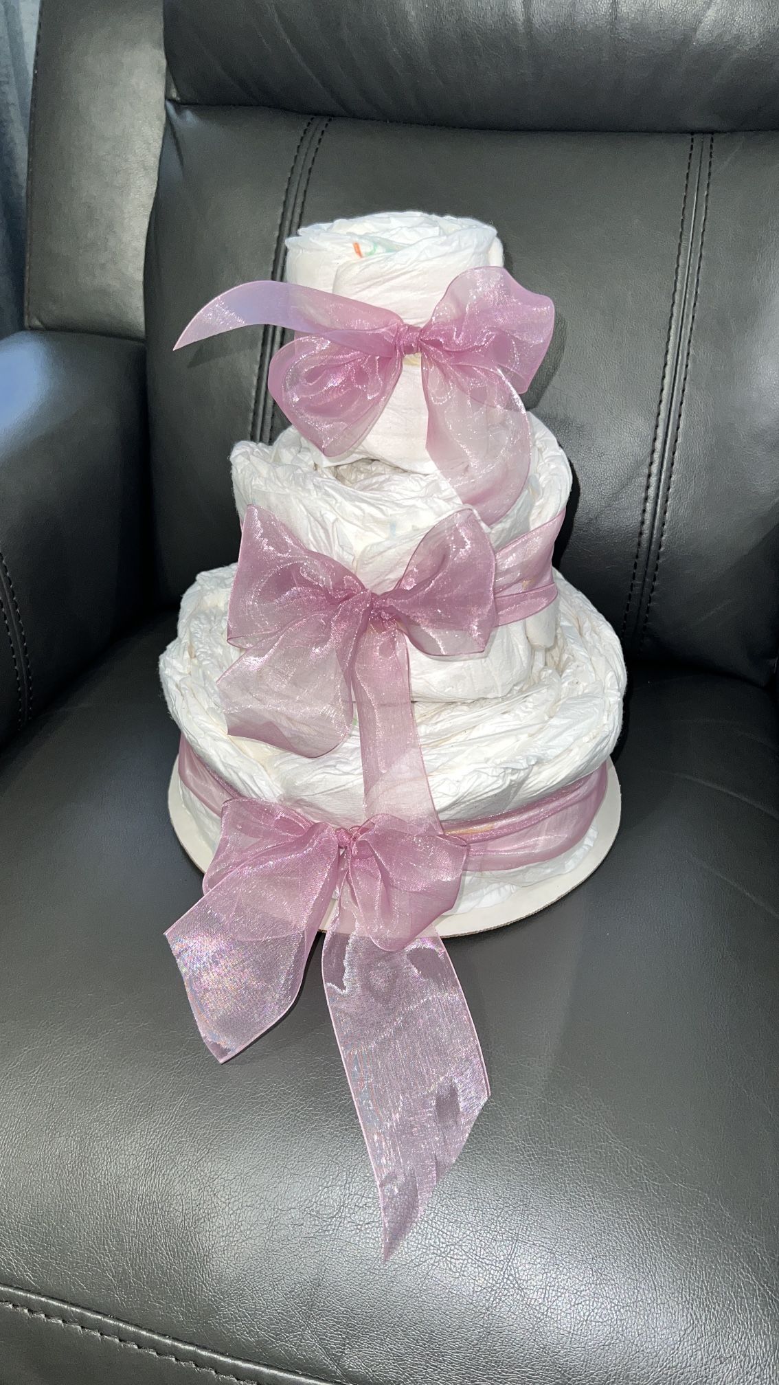Baby Shower Diaper Cake Pink/Mauve Ribbon