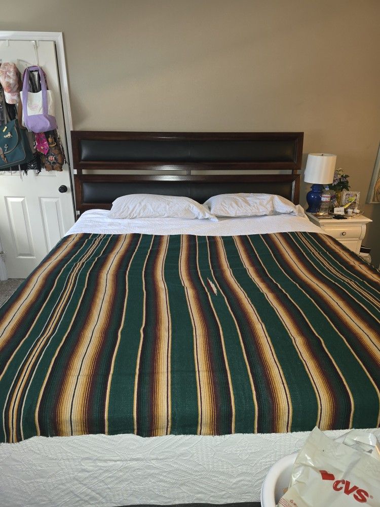 California King Hardwood Bed Frame With Leather In Excellent Used Condition