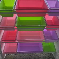 Kids' Toy Storage Organizer with 12 Plastic Bins- White/Pastel. 