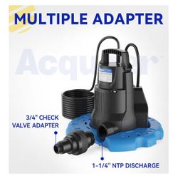 1/4 HP Automatic Swimming Pool Cover Pump, 2250 GPH Submersible Sump Pump with 3/4” Check Valve Adapter & 25ft Power Cord, Water Removal for Pool, Hot