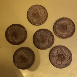 Wooden Coasters Of Fruit Lot Of 6