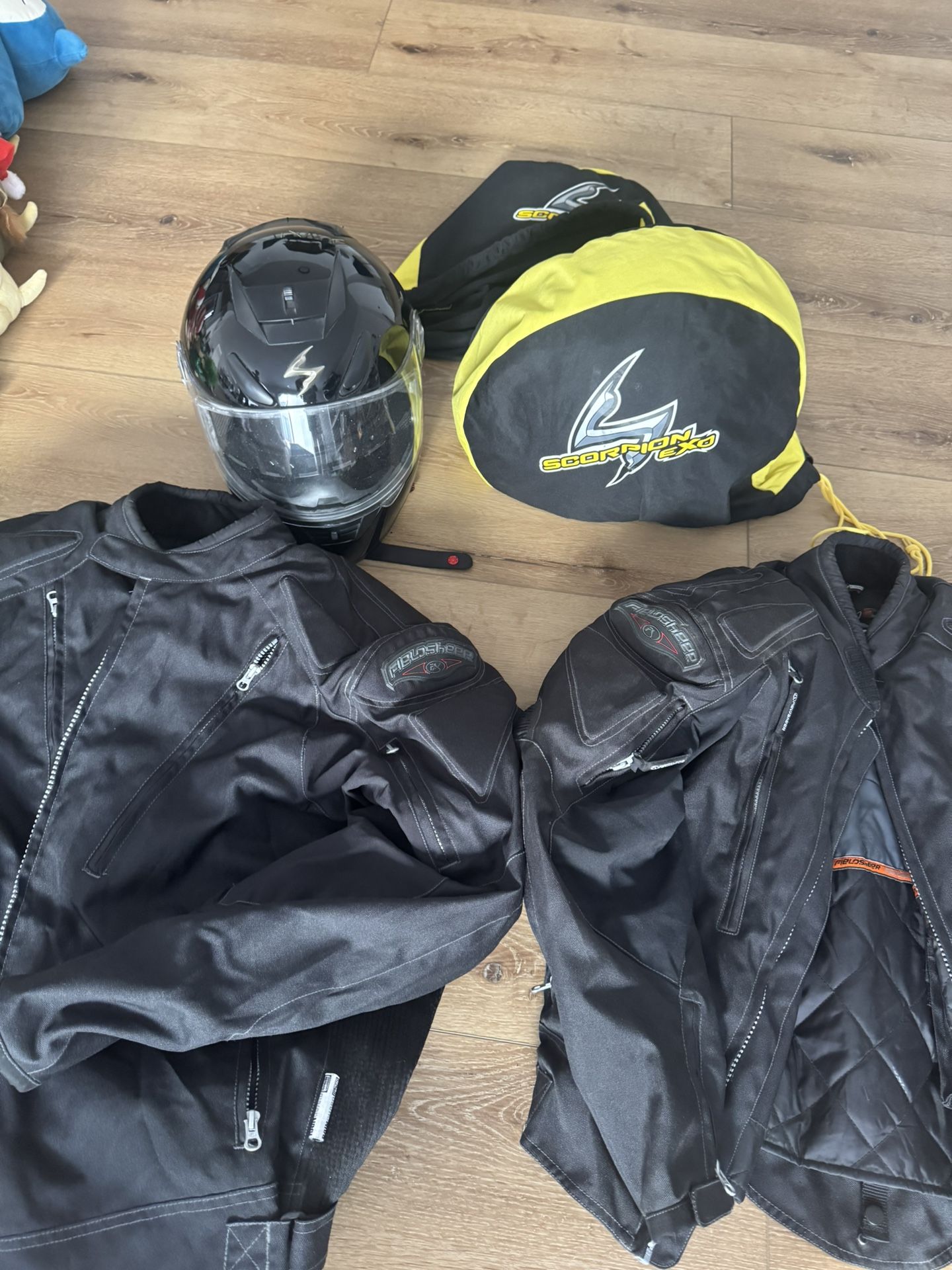 Motorcycle helmets and jackets