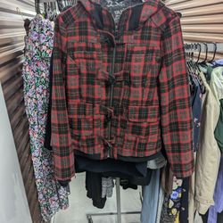 Vintage Taxi Size Large Red & Black Bomber Jacket Coat with Hood and Toggles