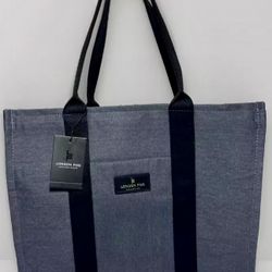 NEW London Fog Collection Canvas Zippered Tote Bag Gray/Black Denim 