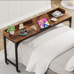 NEW Overbed Table with Wheels, Queen Size Over Bed Table with Adjustable Tilt Stand Board