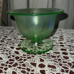 Vintage Frosty Green Desert Bowl With Stem