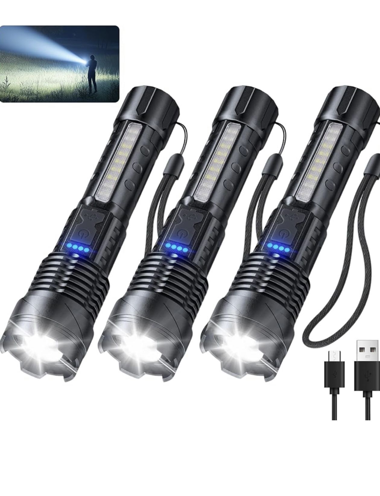 Rechargeable LED Flashlights High Lumens(3 Pack)