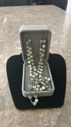 Vintage Sterling Silver Mother of Pearl Rosary | "Lágrimas de María" Sacred Heart