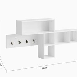Haotian FHK17-W, White Coat Rack with 5 Compartments and 4 Hooks, Wall Mounted Coat Hook, Wall Shelf